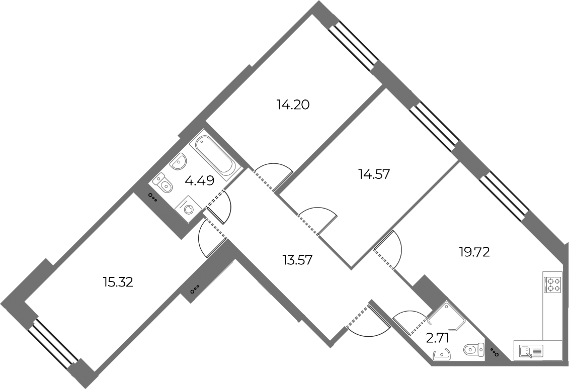 3-комнатная квартира 84.08 м², 2/18 эт., ЖК «Огни Залива»